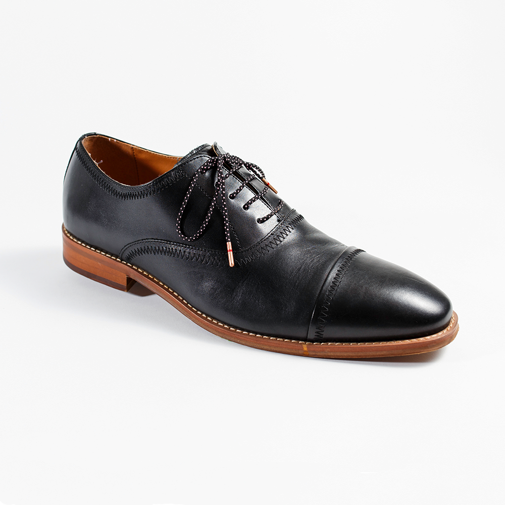 Black and Pink Dress Shoelaces 33" with Black Dress Shoes | Whiskers Laces