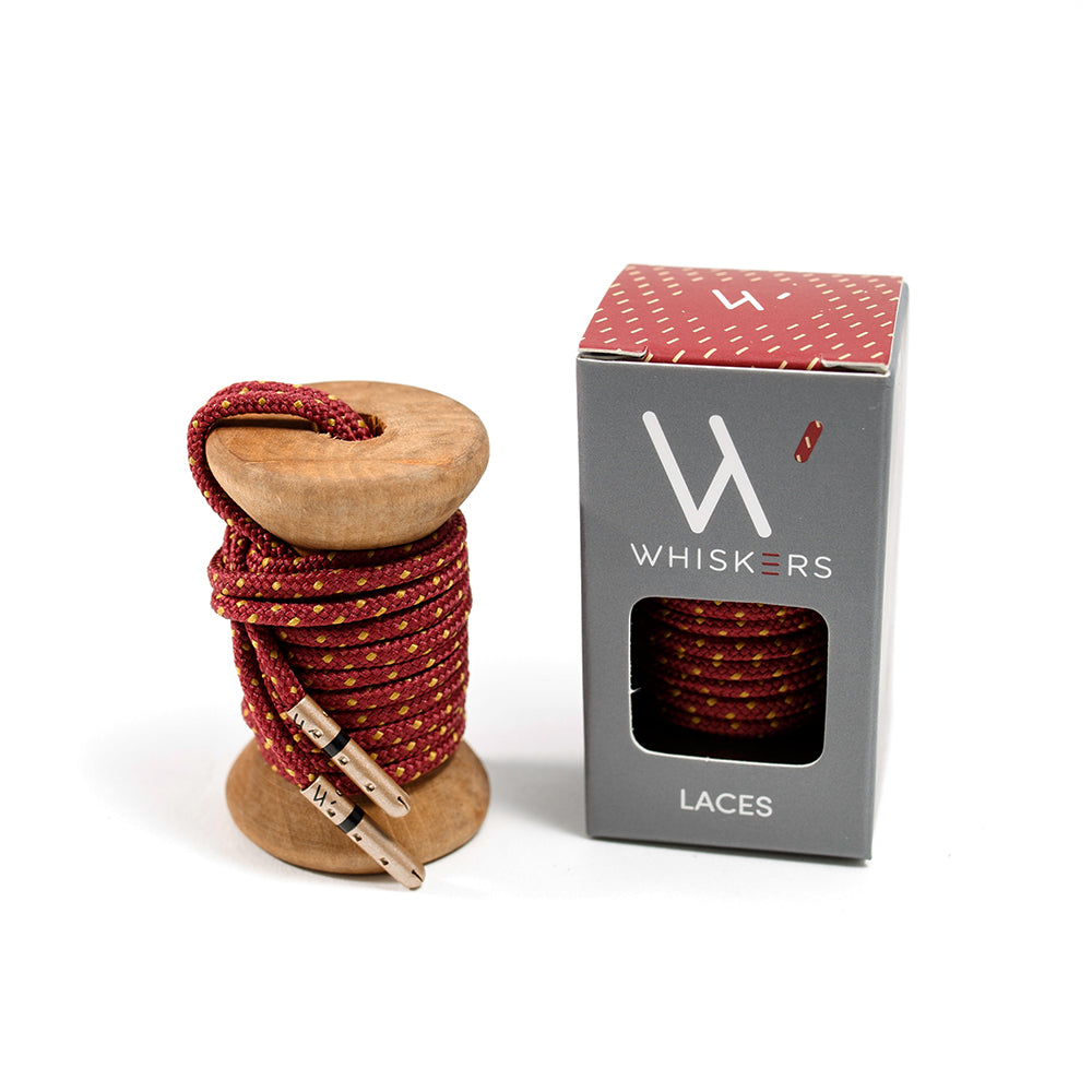 Whiskers Maroon and Gold Dress Shoelaces 33" Ticked