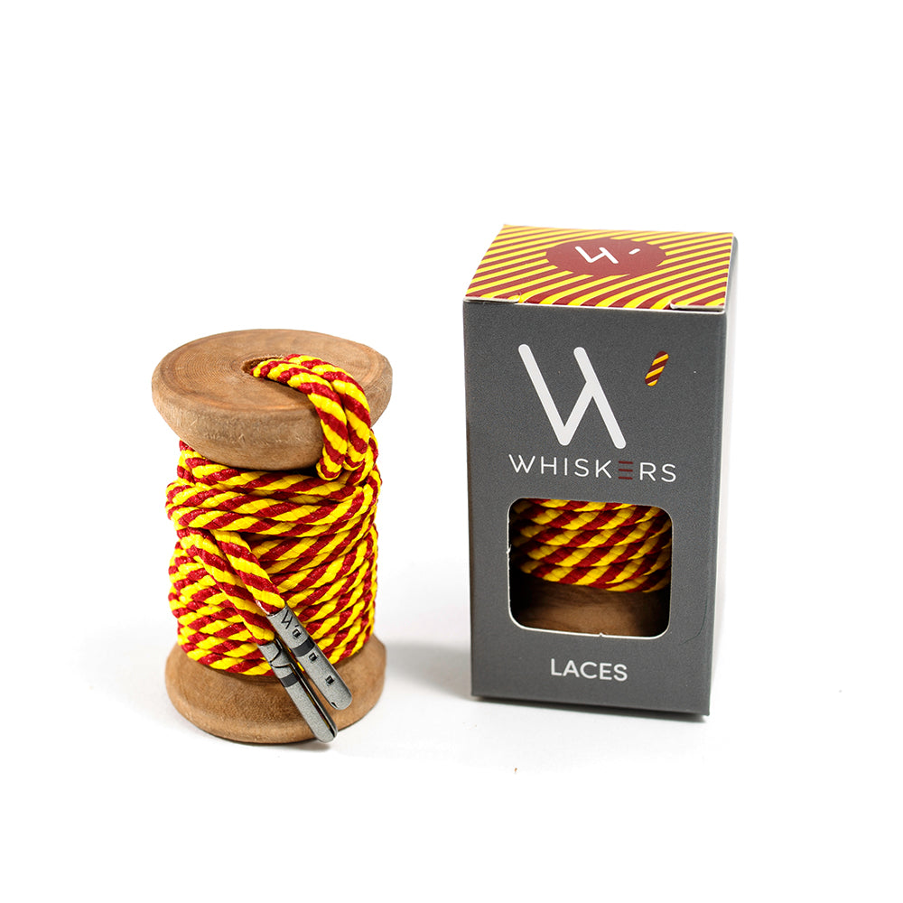 Crimson Dark Red & Yellow Striped Whiskers 33" Men's Dress Shoe laces