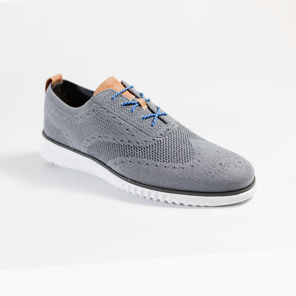 Blue and Light Blue Dress Shoelaces 33" with Gray Sneakers | Whiskers Laces