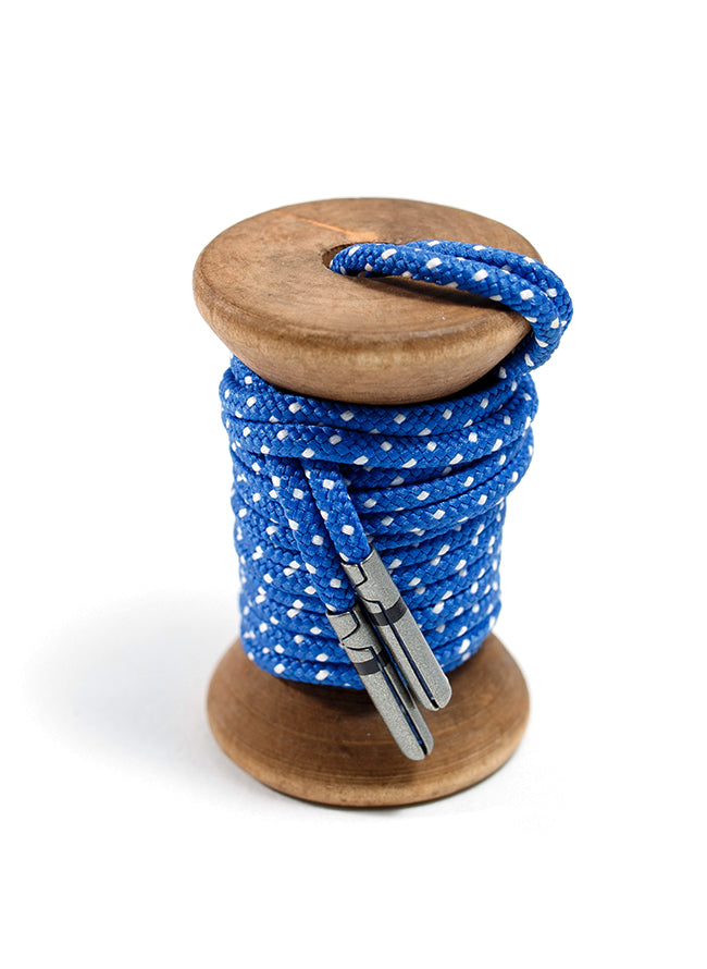 Blue & White Ticked Dress Shoelaces w/ Silver Aglets Whiskers Laces Blue & White Ticked Dress Shoelaces w/ Silver Aglets Whiskers Laces