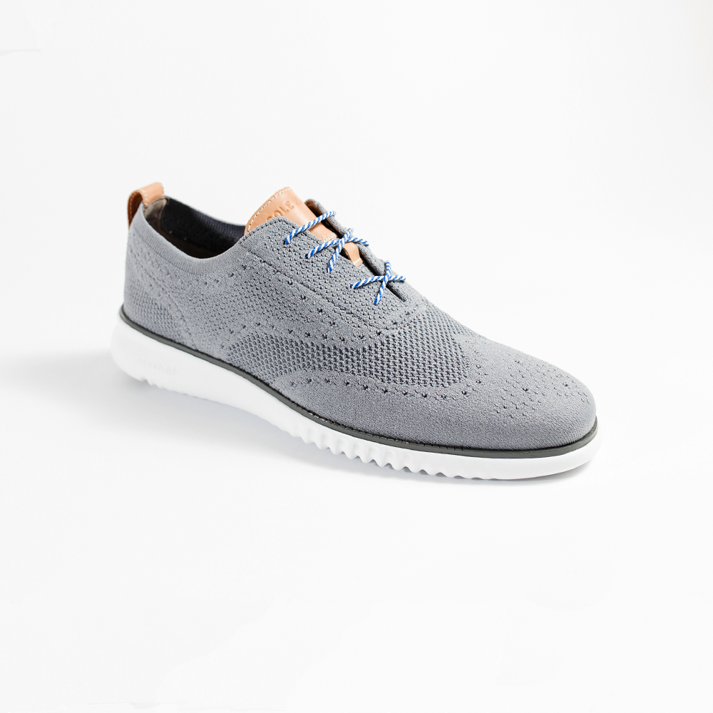 Blue and White Dress Shoelaces 33" with Gray Sneakers | Whiskers Laces