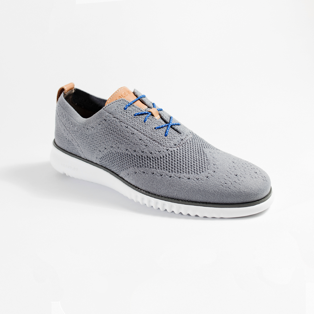 Blue and White Dress Shoelaces 33" with Gray Sneakers | Whiskers Laces