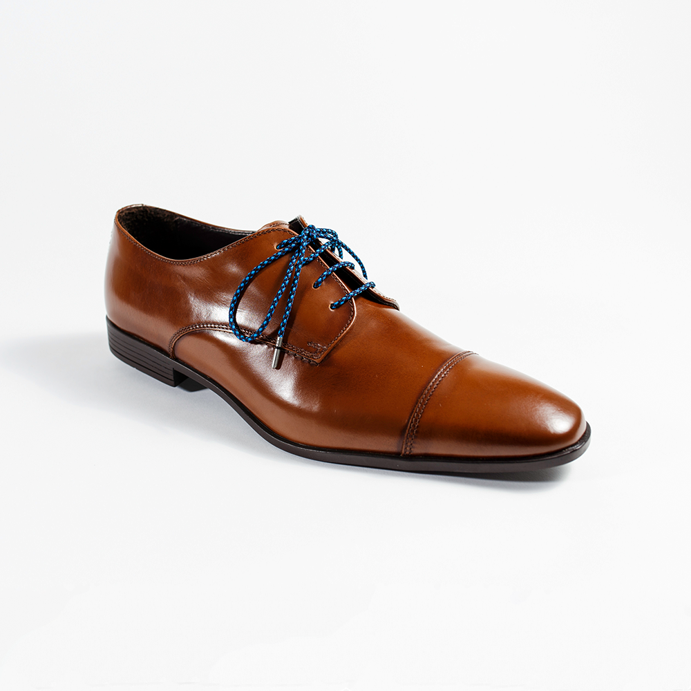 Navy, Denim & Black Dress Shoelaces 33" with Brown Dress Shoes | Whiskers Laces