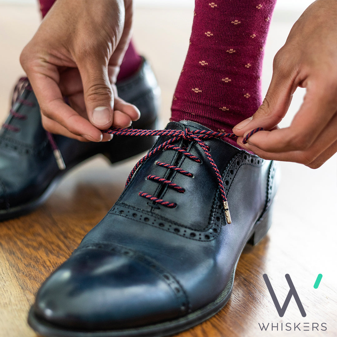 Navy Garnet Striped Dress Shoelaces w/ Silver Aglets – Whiskers