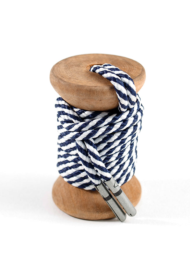 Navy & White Striped Dress Shoelaces w/ Silver Aglets Whiskers Laces Navy & White Striped Dress Shoelaces w/ Silver Aglets Whiskers Laces