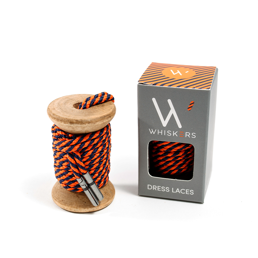 Navy Orange Striped Whiskers 33" Men's Dress Shoe laces