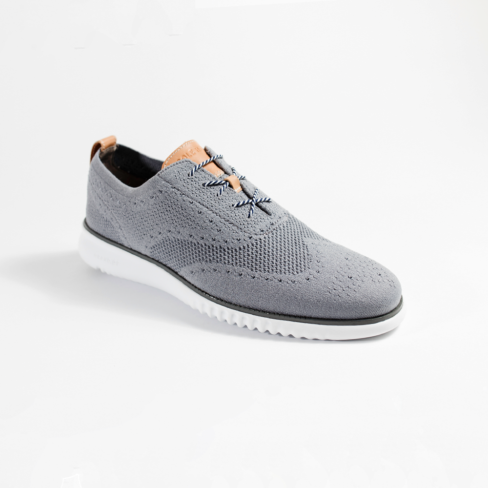 Navy and White Dress Shoelaces 33" with Gray Sneakers | Whiskers Laces