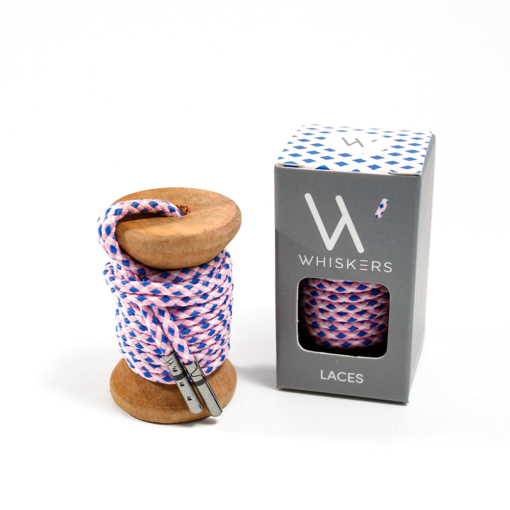Whiskers Pink, Blue & White Dress Shoelaces 33" Braided