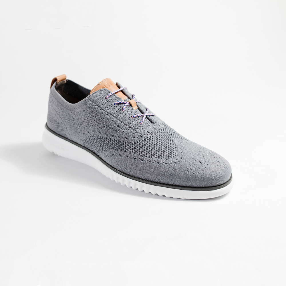 Pink, Blue & White Dress Shoelaces 33" with Gray Sneakers | Whiskers Laces