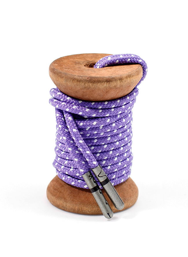 Purple & White Ticked Dress Shoelaces w/ Copper Aglets – Whiskers Laces