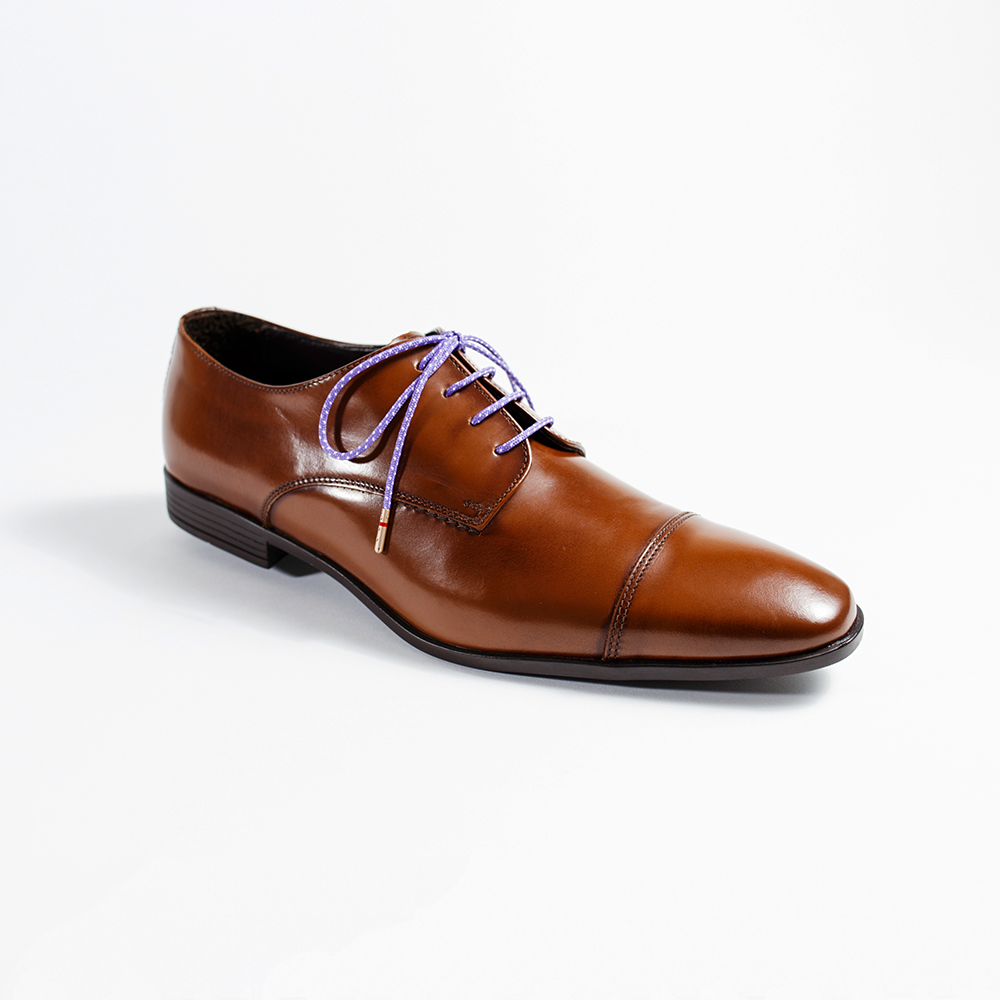 Purple and White Dress Shoelaces 33" with Brown Dress Shoes | Whiskers Laces