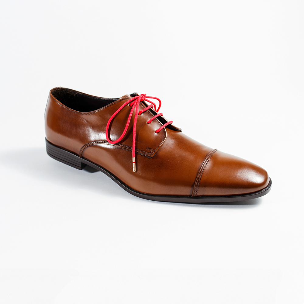 Red Dress Shoelaces 33" with Brown Dress Shoes | Whiskers Laces