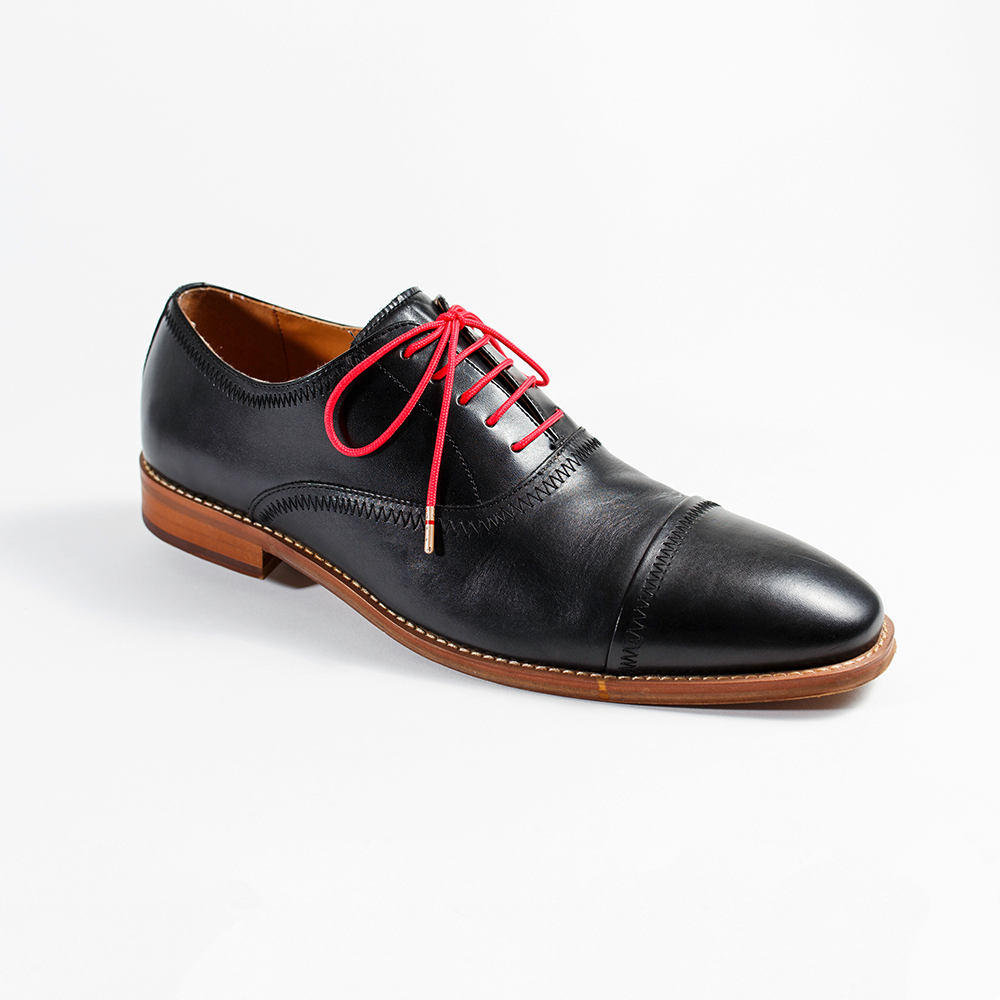Red Dress Shoelaces 33" with Black Dress Shoes | Whiskers Laces