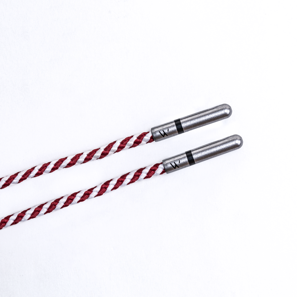 Crimson and White Dress Shoelaces 33 Inches Striped | Whiskers Laces